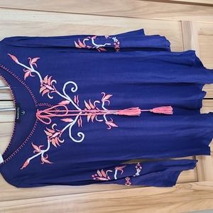 Relativity S slit arm,navy, embroidered top